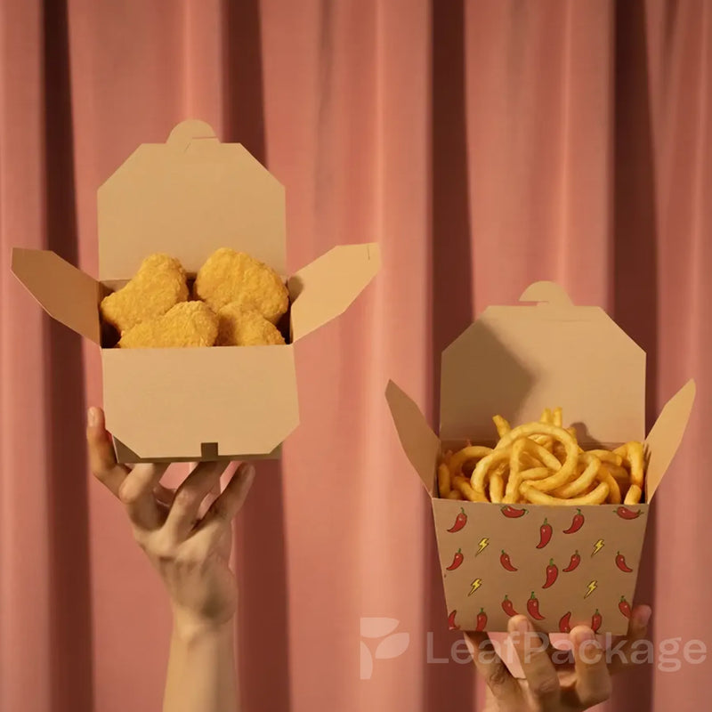 Sustainable custom takeout boxes made from recyclable materials, ideal for eco-conscious small business packaging.