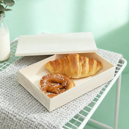 Durable and environmentally friendly foldable lunch box with wooden lid, designed for small business packaging customization by LeafPackage.