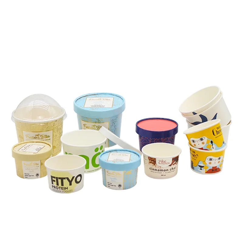 Custom Printed Ice Cream Paper Cup with Paper Lids