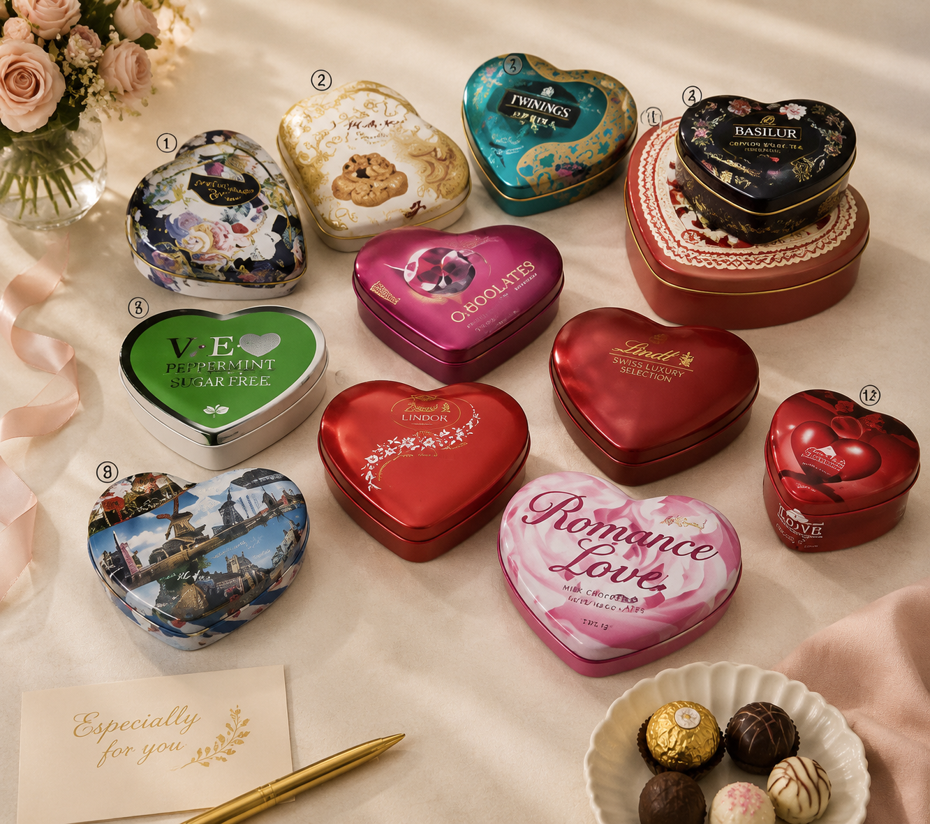 Cajas de hojalata personalizadas con forma de corazón