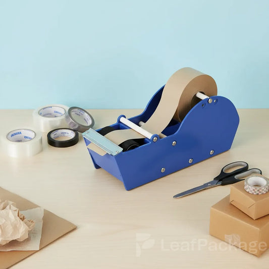 Eco-friendly water-activated tape dispenser by LeafPackage, perfect for small business packaging. Durable, reusable, and sustainable.