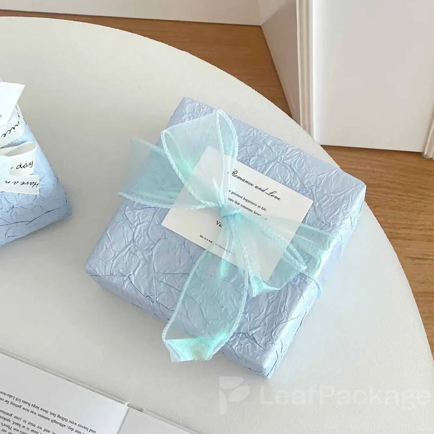 Elegant stone-textured wrapping paper designed for brands seeking a sophisticated and sustainable packaging solution made from recyclable materials.