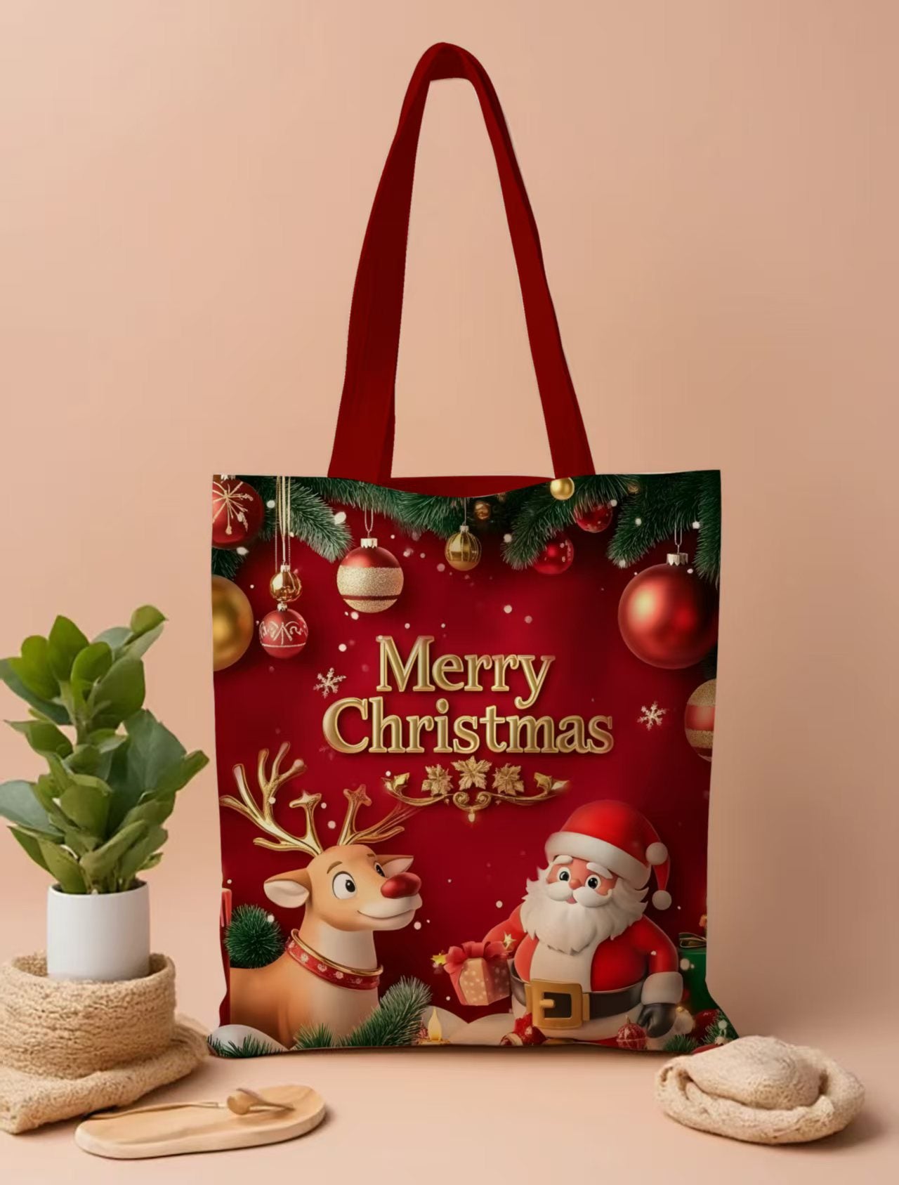 Christmas Printed Canvas Tote Bags
