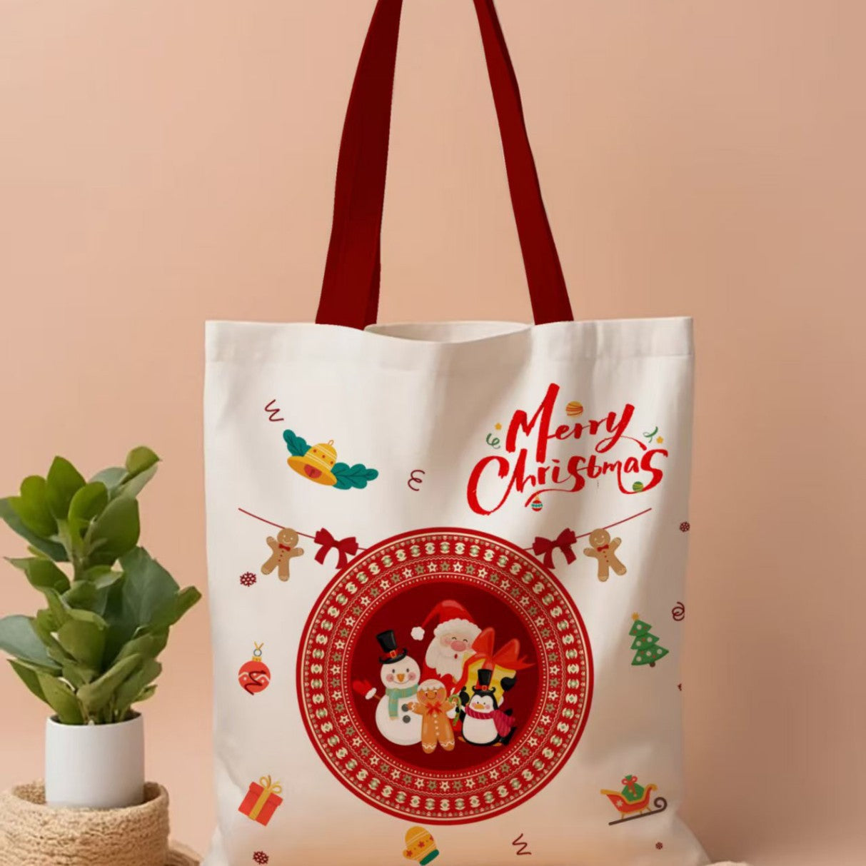 Christmas Printed Canvas Tote Bags