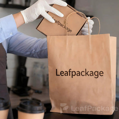 Custom kraft paper gift bags with logo printing, available in bulk orders, eco-friendly and perfect for retail shops, cafes, and events.