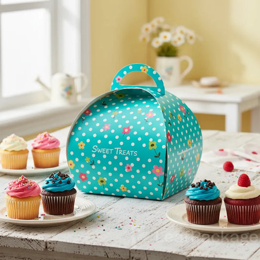 Unique tulip-style cake box for stylish dessert packaging, customizable with logos and prints, eco-friendly for brand identity.