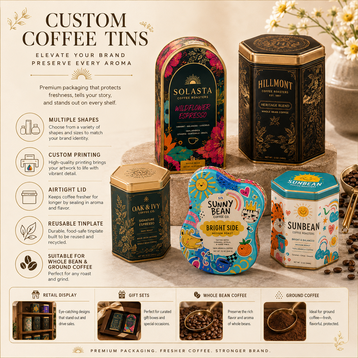 オリジナルコーヒー缶卸売 | 金属製コーヒーキャニスター
