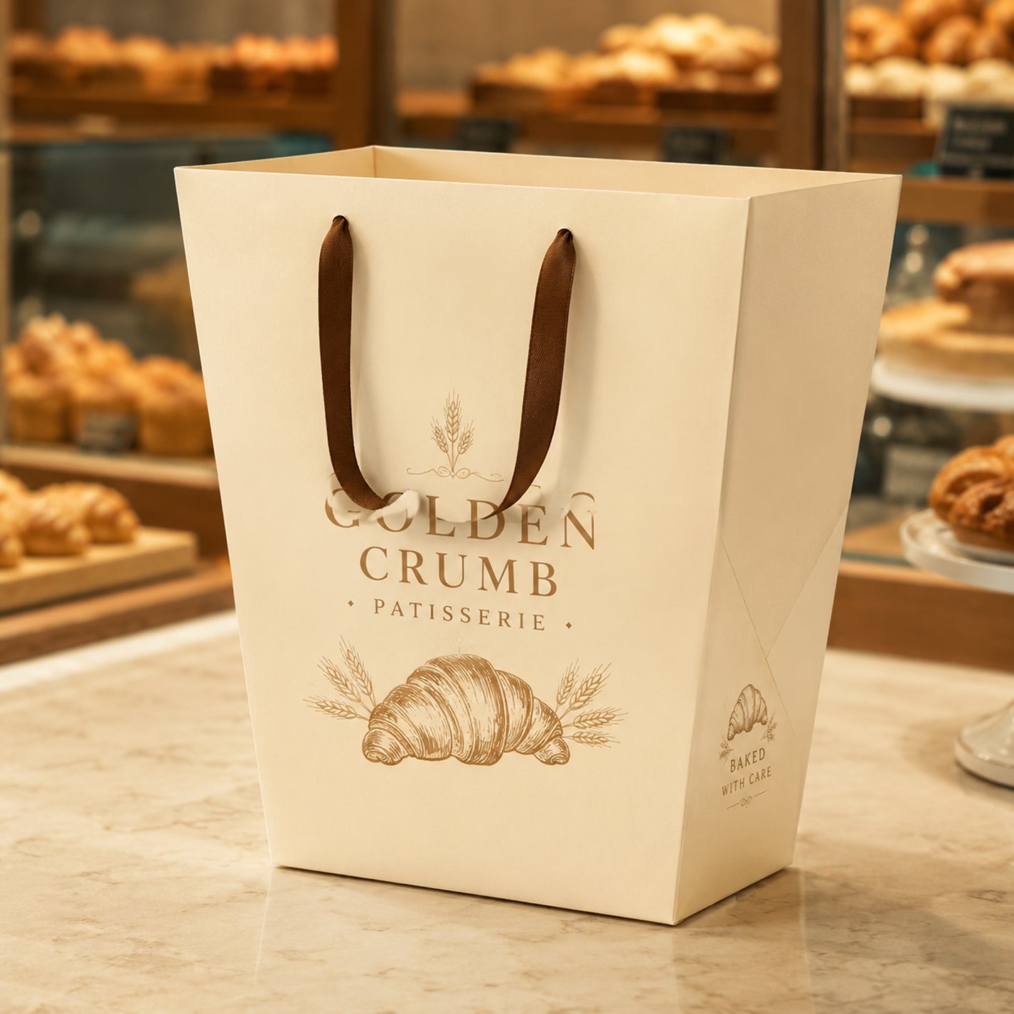 Custom Flower Paper Bags with Ribbon Handles