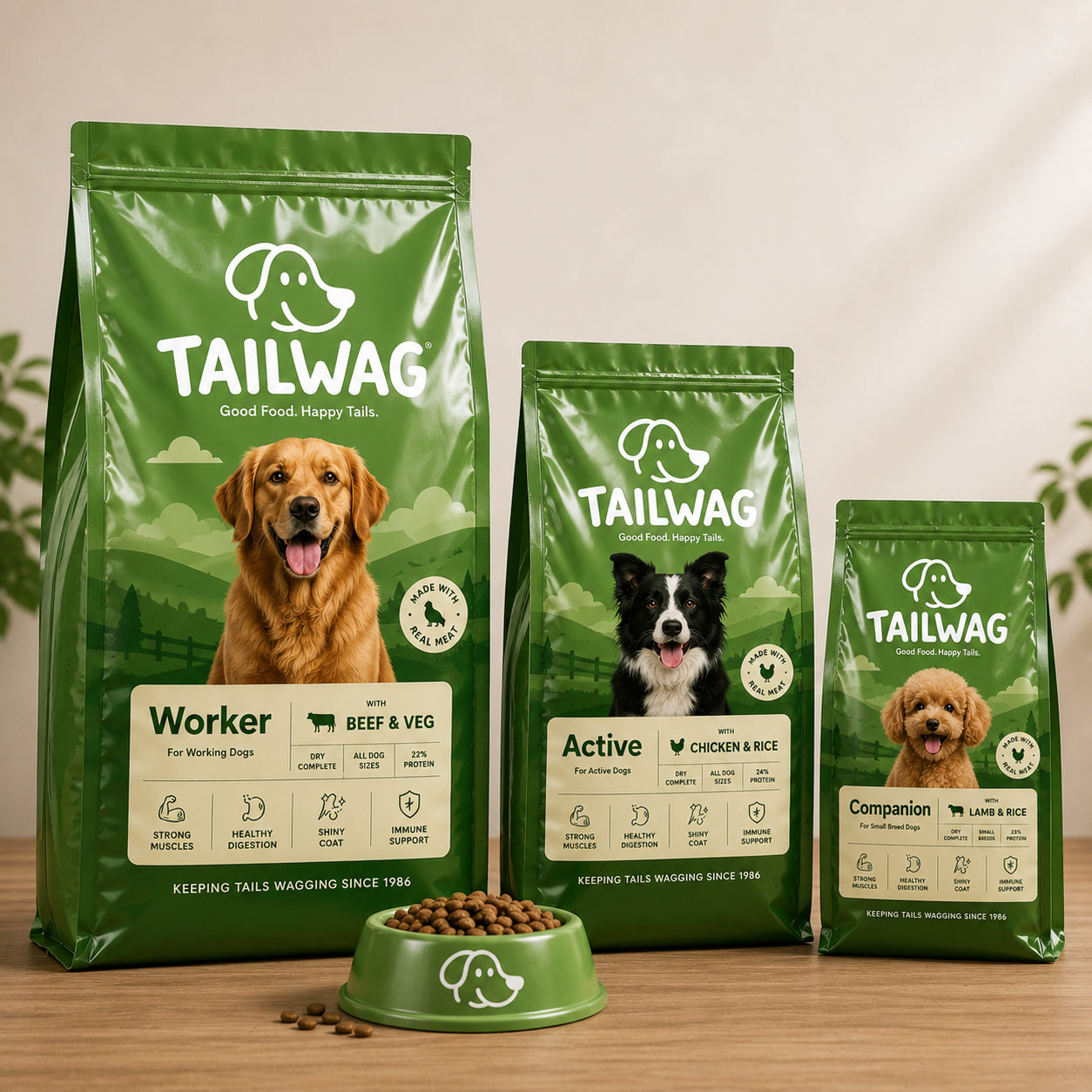 Custom Flat Bottom Dog Food Bags with Zipper