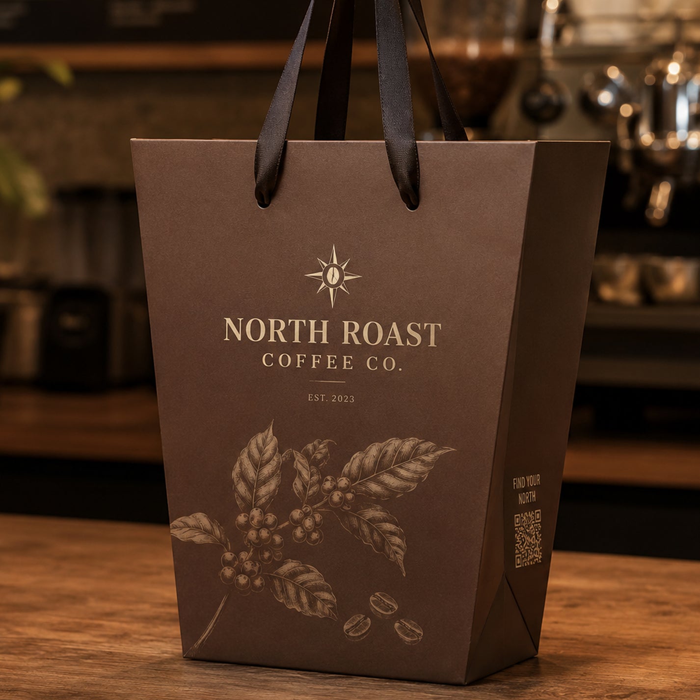 Custom Flower Paper Bags with Ribbon Handles