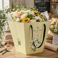 Custom Flower Paper Bags with Ribbon Handles