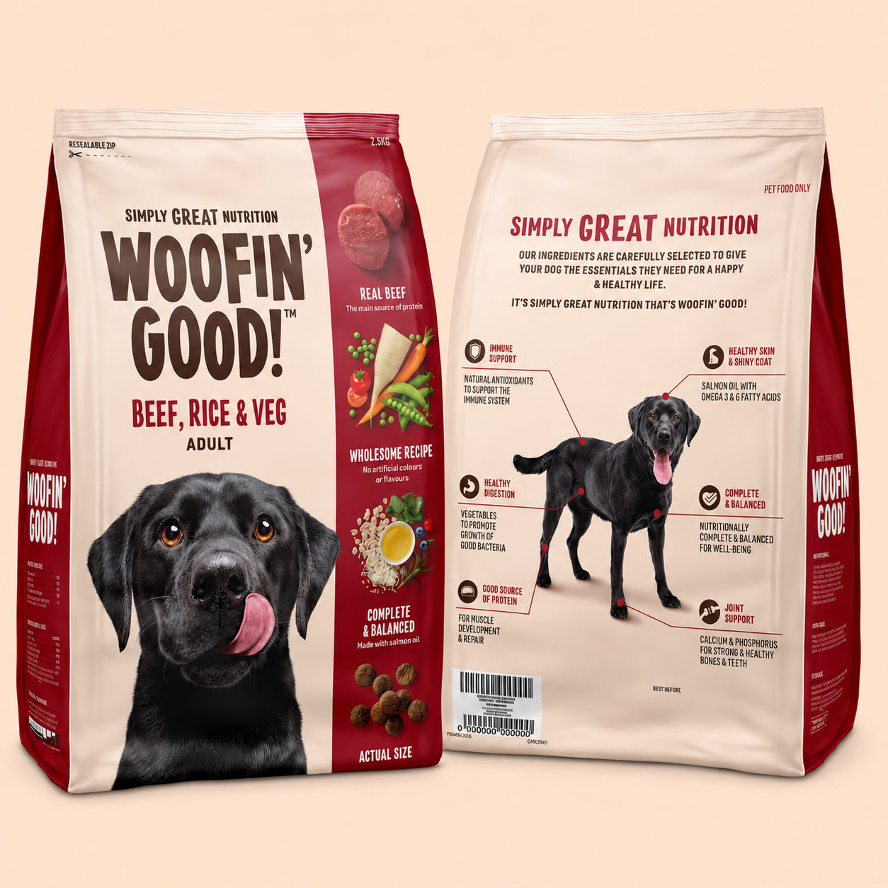 Custom Flat Bottom Dog Food Bags with Zipper