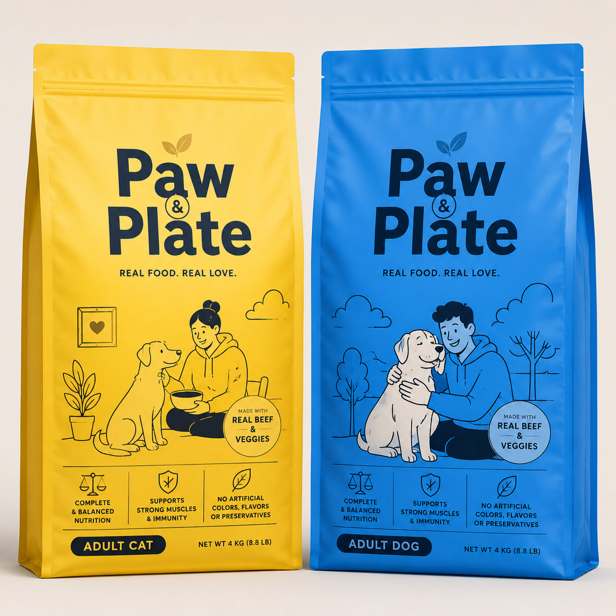 Custom Flat Bottom Dog Food Bags with Zipper