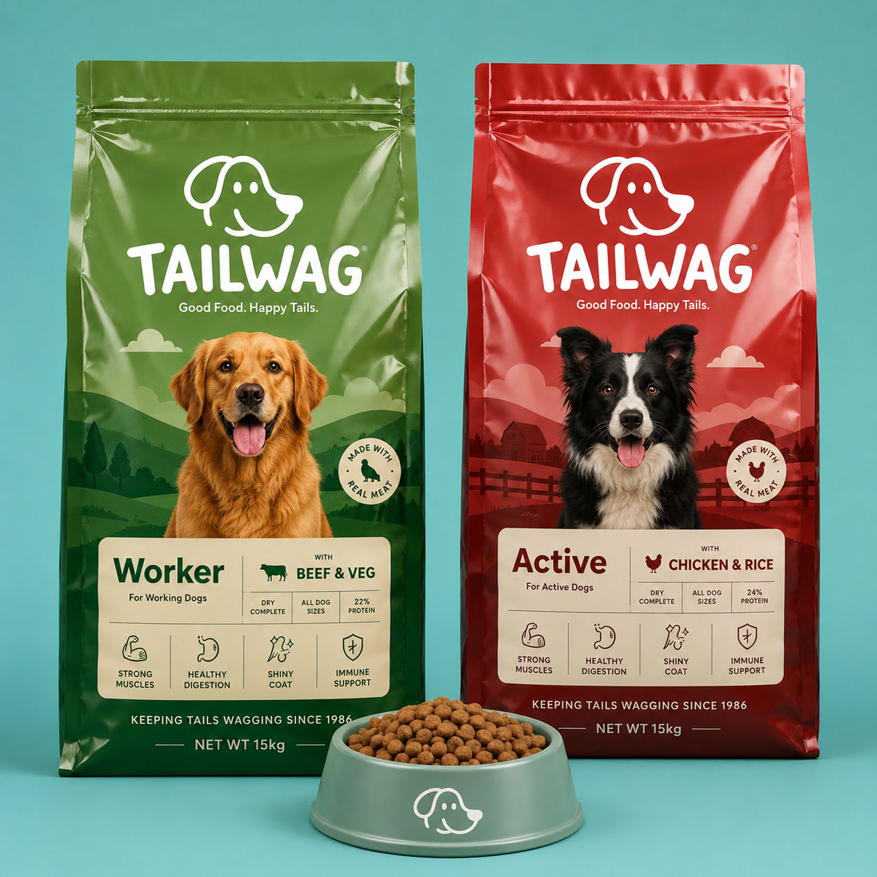 Custom Flat Bottom Dog Food Bags with Zipper
