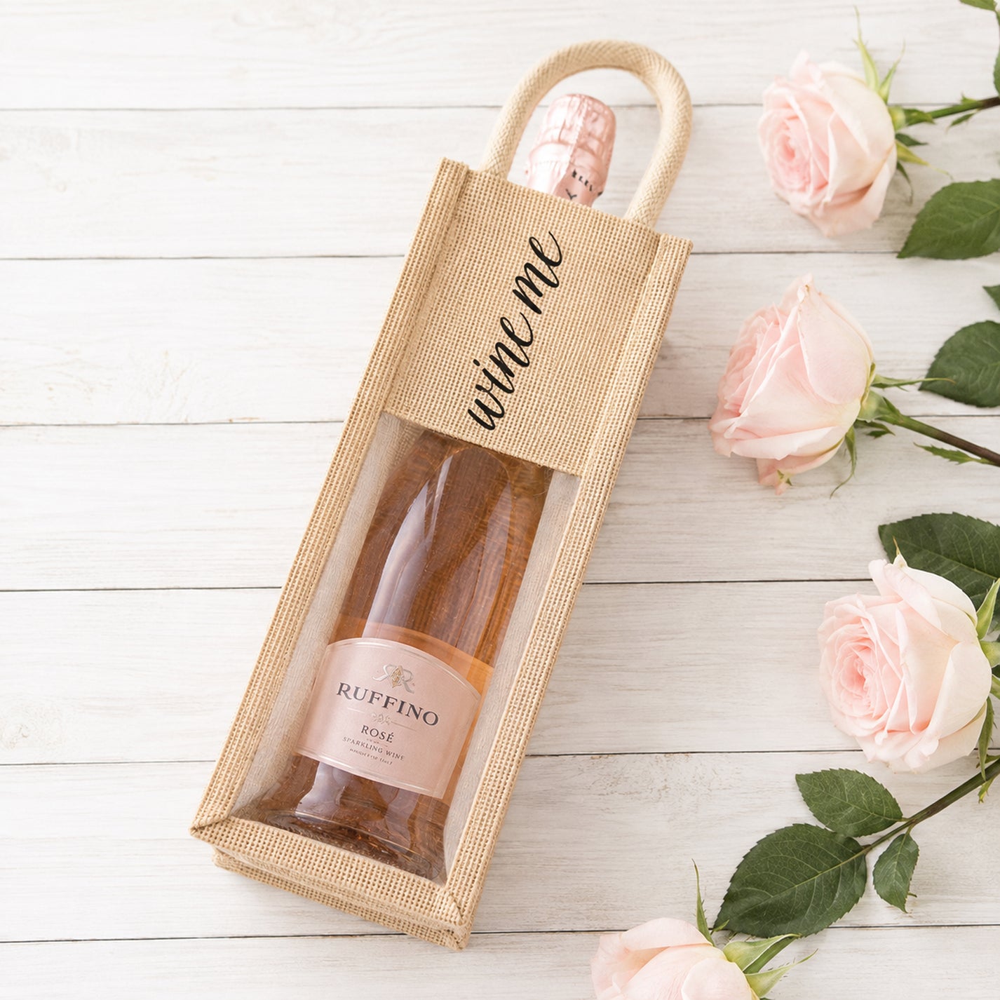 Custom Clear Front 1 Wine Bottle Jute Totes