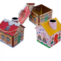 Assorted custom house tins with roof lids