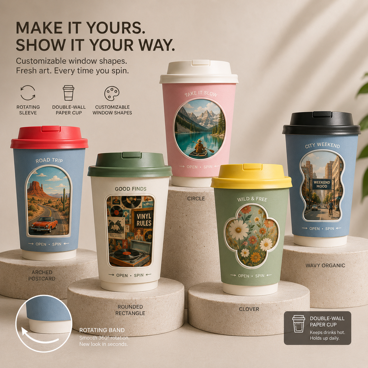 Custom Hollow Rotating Paper Cups