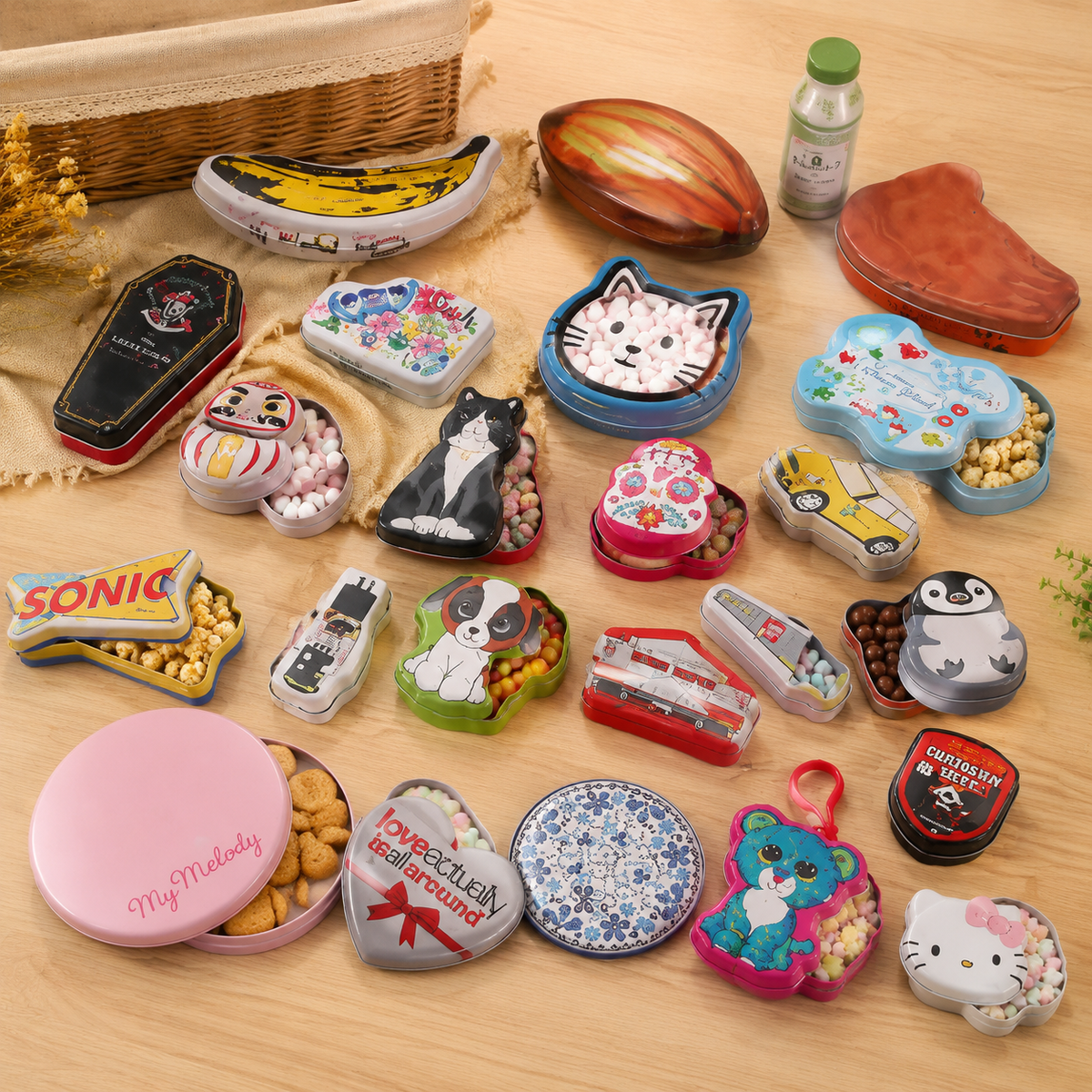 Cajas de hojalata de forma especial, latas, recipientes