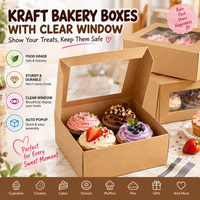 Kraft Cookie Boxes Auto Pop-Up Bakery Boxes with Window 8" x 8" x 2.5"