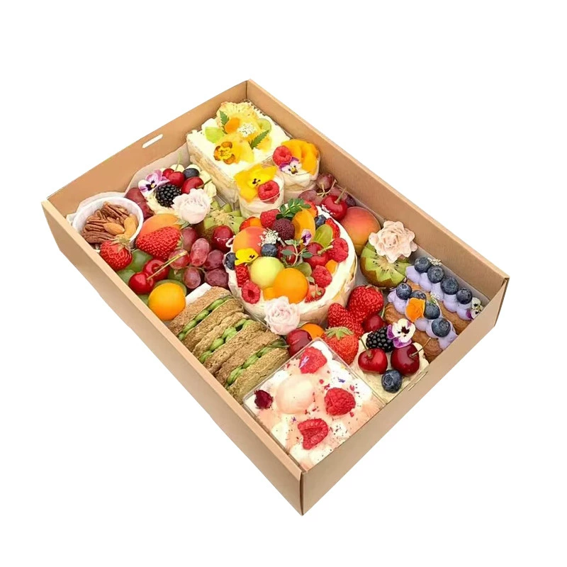 Custom Window Food Platter Boxes for Bakery and Catering open kraft tray