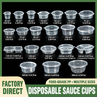 Disposable PP sauce cups size guide, 25–200 ml (0.85–6.76 fl oz)
