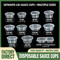 Separate-lid PP sauce cups in multiple sizes