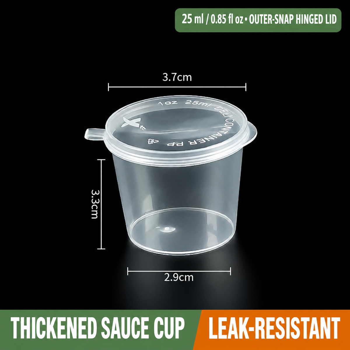 25 ml (0.85 fl oz) outer-snap hinged-lid sauce cup dimensions