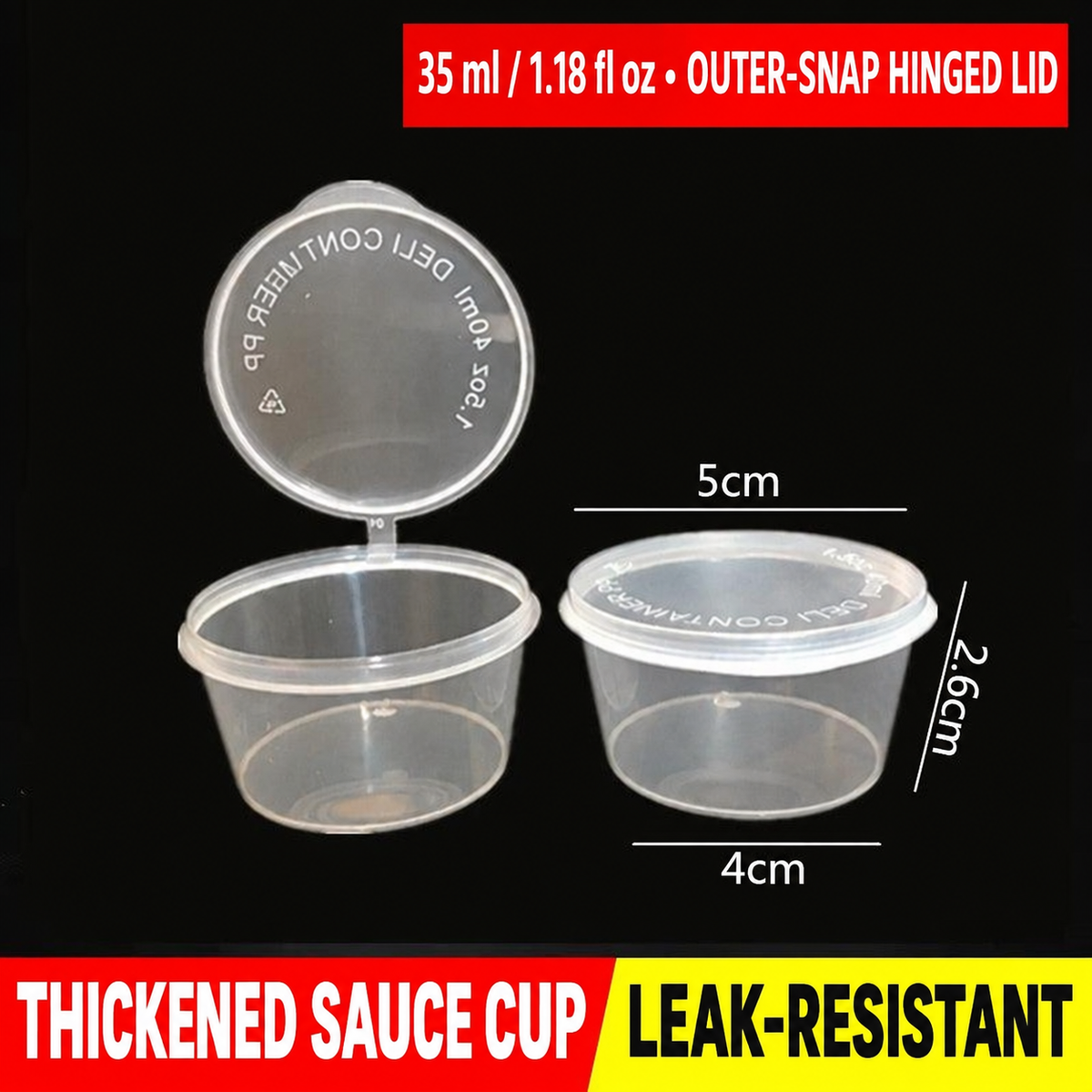 35 ml (1.18 fl oz) outer-snap hinged-lid sauce cup dimensions