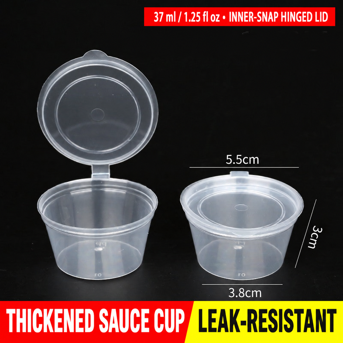 37 ml (1.25 fl oz) inner-snap hinged-lid sauce cup dimensions