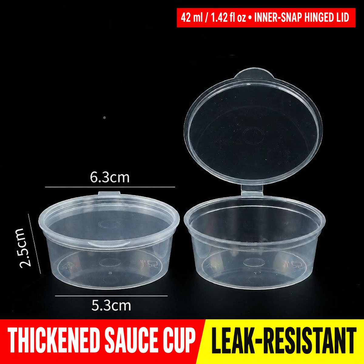 42 ml (1.42 fl oz) inner-snap hinged-lid sauce cup dimensions