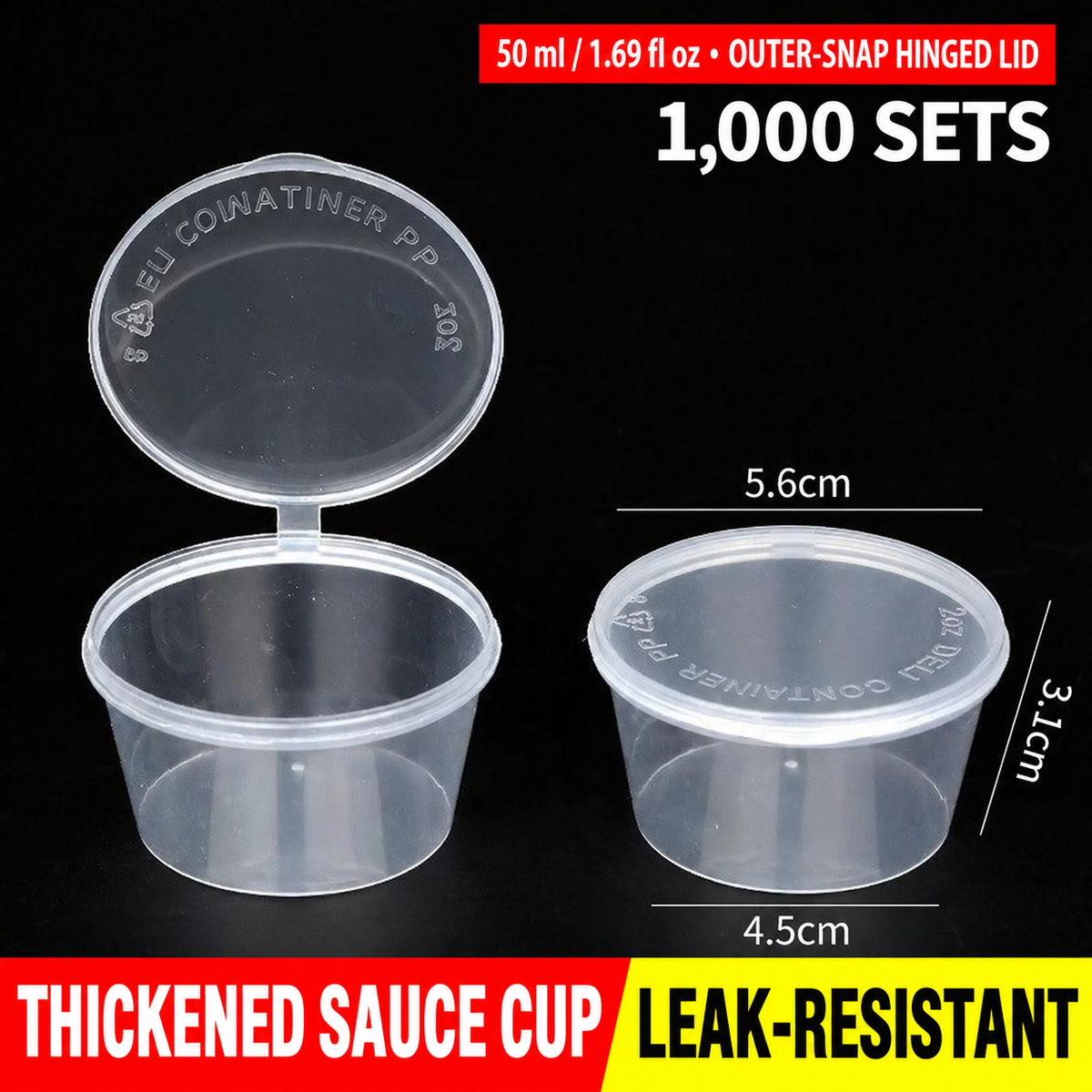 50 ml (1.69 fl oz) outer-snap hinged-lid sauce cup dimensions