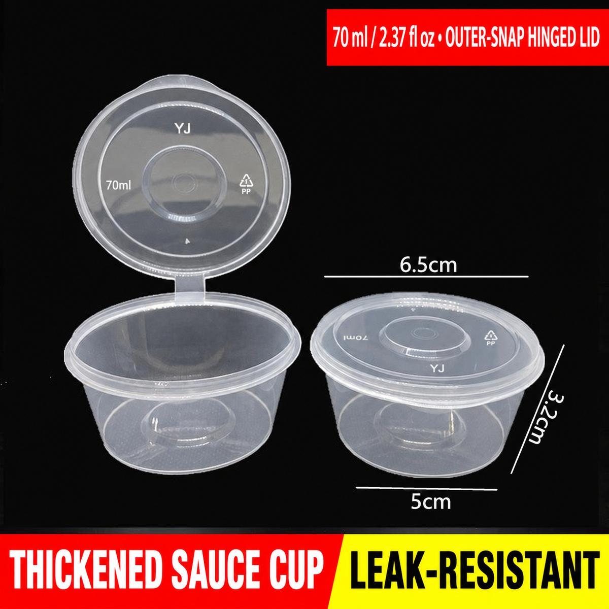 70 ml (2.37 fl oz) outer-snap hinged-lid sauce cup dimensions
