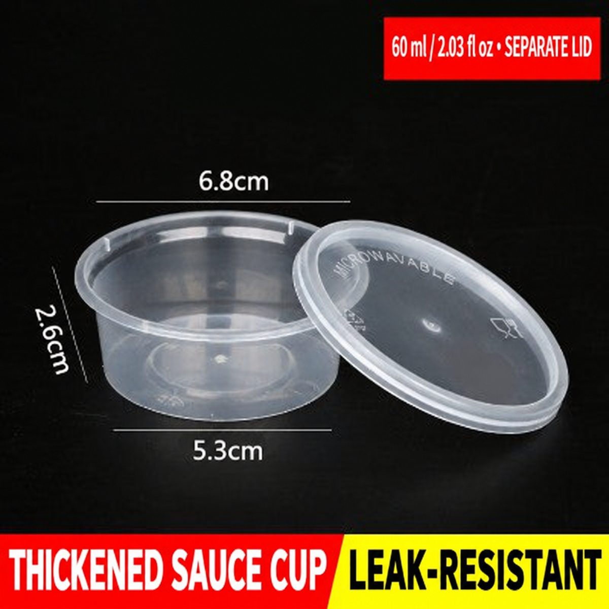 60 ml (2.03 fl oz) separate-lid sauce cup dimensions