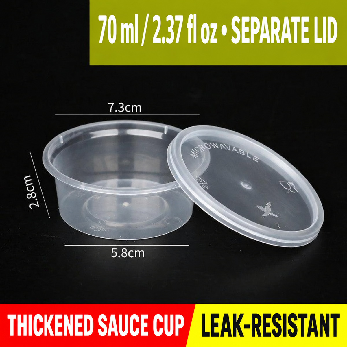 70 ml (2.37 fl oz) separate-lid sauce cup dimensions