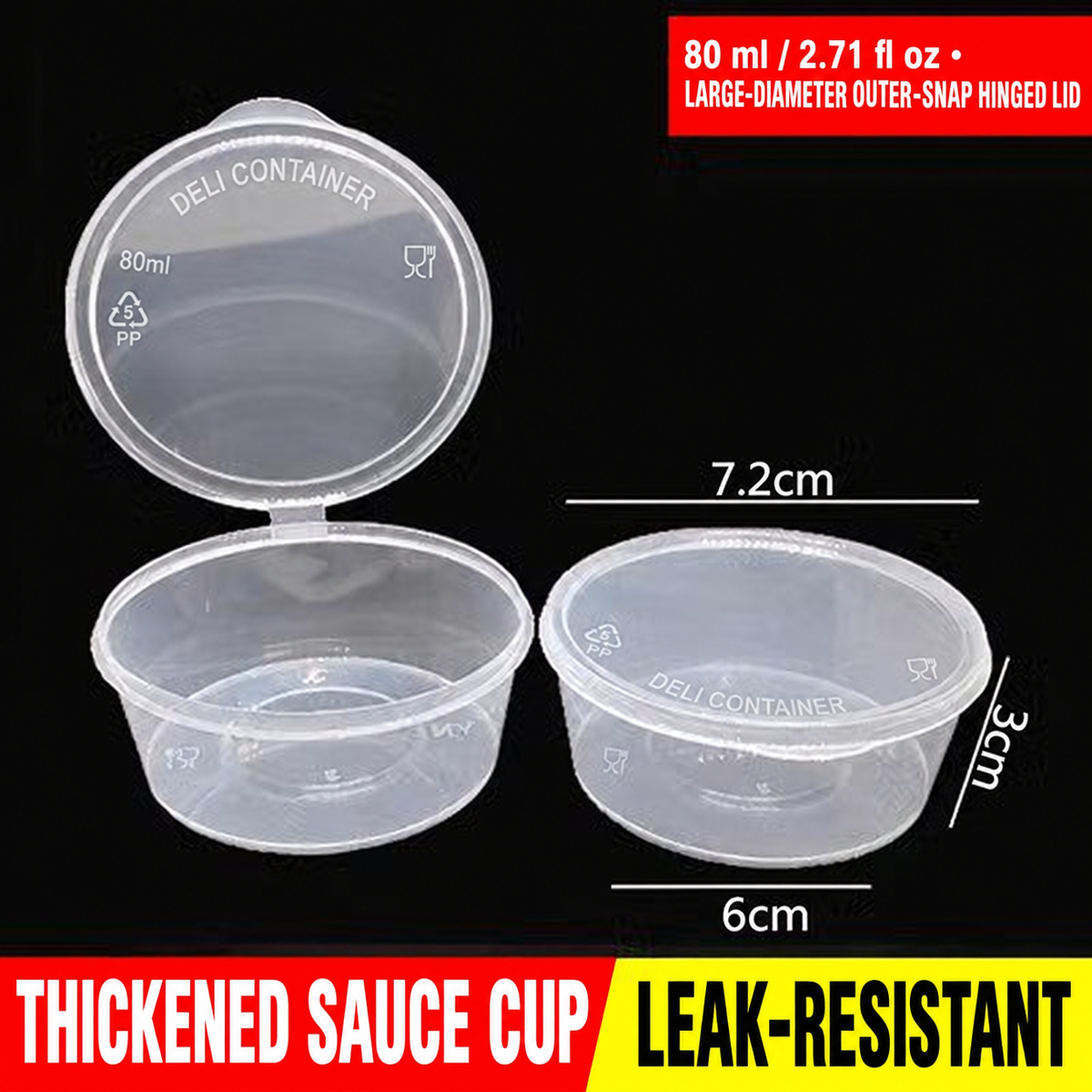 80 ml (2.71 fl oz) large-diameter hinged-lid sauce cup dimensions