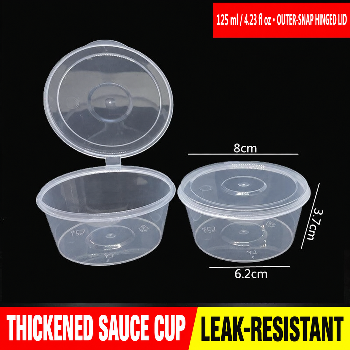 125 ml (4.23 fl oz) outer-snap hinged-lid sauce cup dimensions
