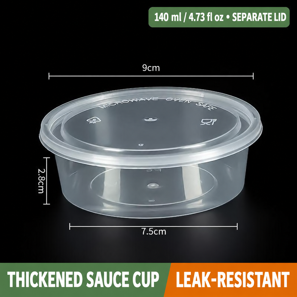 140 ml (4.73 fl oz) separate-lid sauce cup dimensions