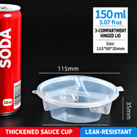 150 ml (5.07 fl oz) three-compartment hinged-lid sauce cup dimensions