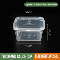 Square 50 ml (1.69 fl oz) hinged-lid sauce cup dimensions