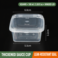 Square 100 ml (3.38 fl oz) hinged-lid sauce cup dimensions