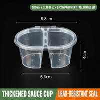 100 ml (3.38 fl oz) tall two-compartment hinged-lid sauce cup dimensions