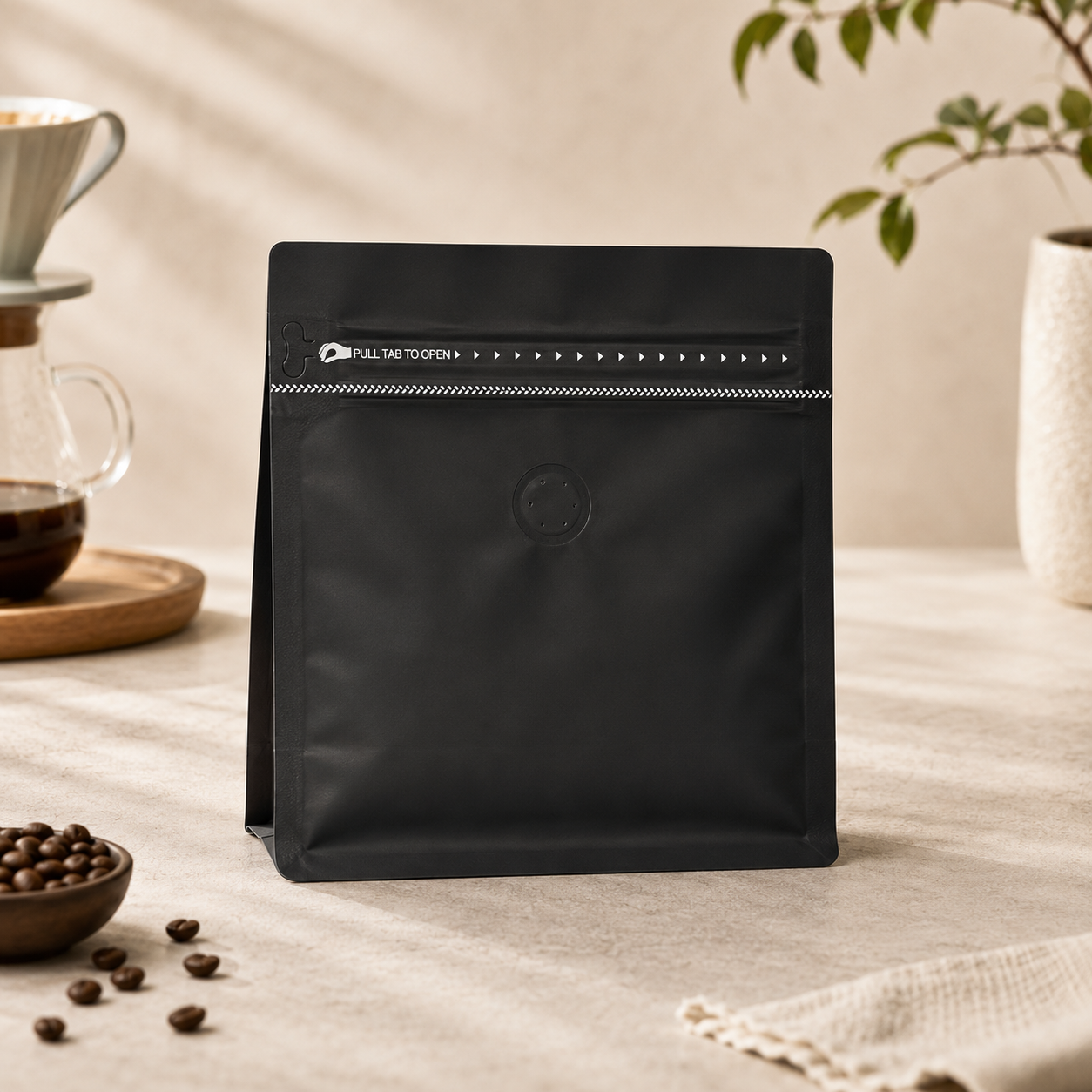 Ready-to-Ship Matte Flat Bottom Blank Coffee Bags – Valve & Zipper Options(No aluminum layer)