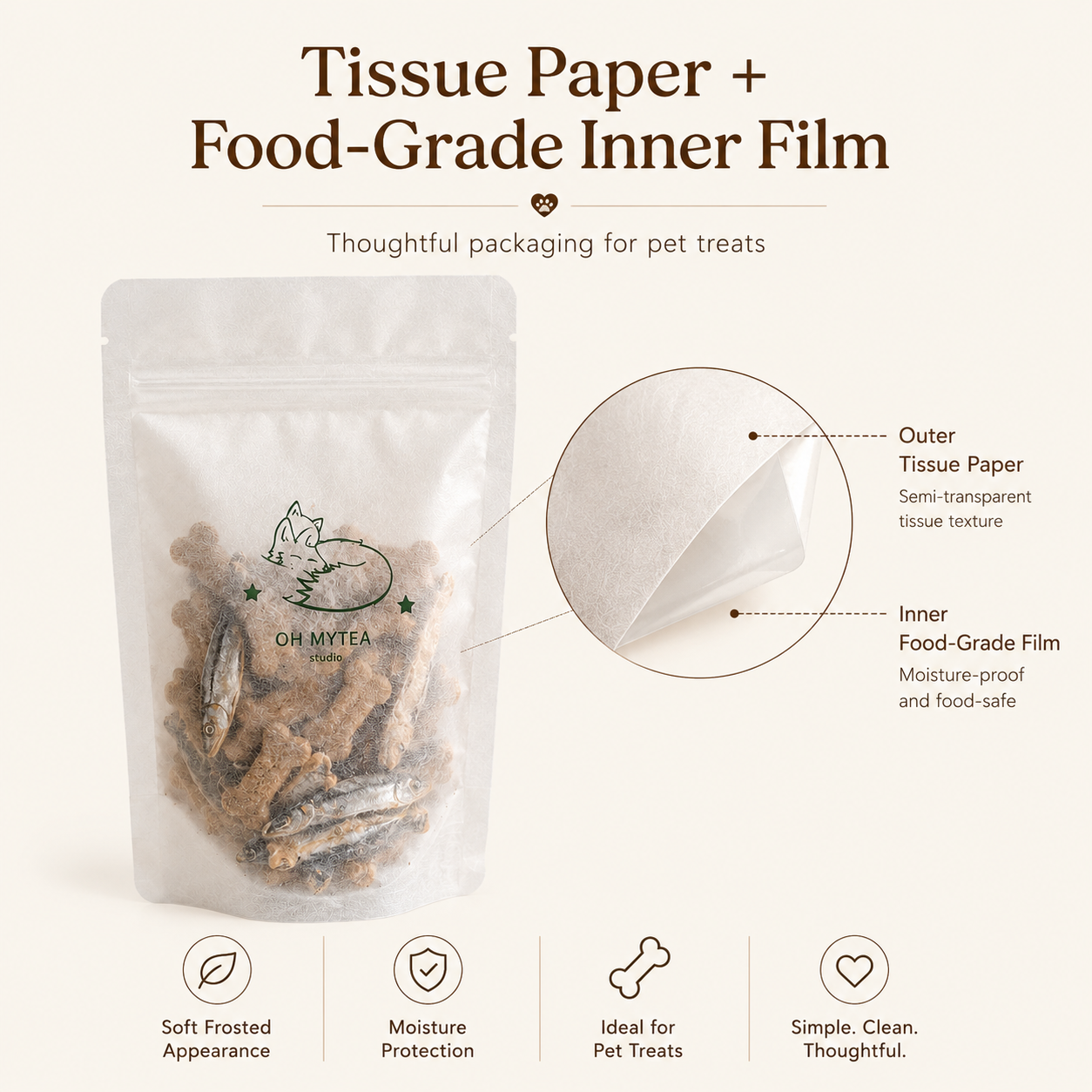 Custom Tissue Paper Pet Treat Pouches for Dog and Cat Snacks