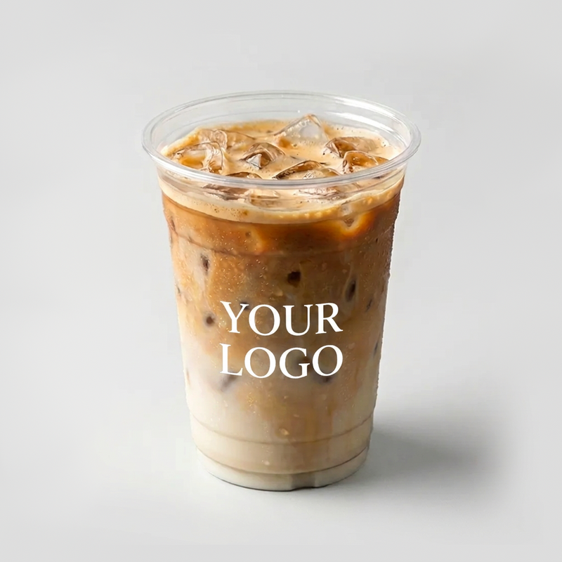 Clear plastic cup for layered cold coffee and matcha drinks