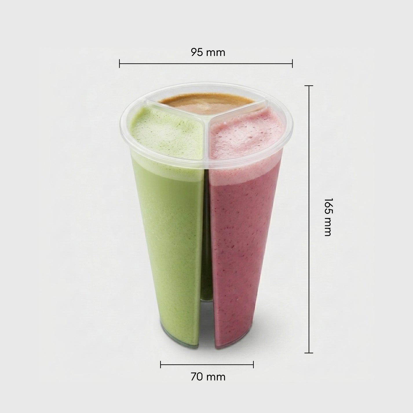 Custom 3-Compartment Plastic Cup for Smoothies & Juices