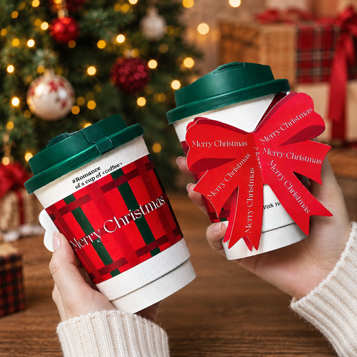 Christmas Paper Cup Set with Lids, Sleeves, Straws, Stickers & Cards