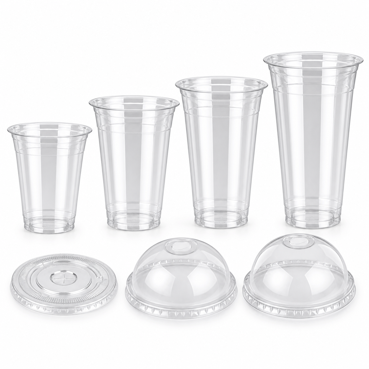 Wholesale Clear PET Flat-Bottom Cups with Lids – 90mm Rim