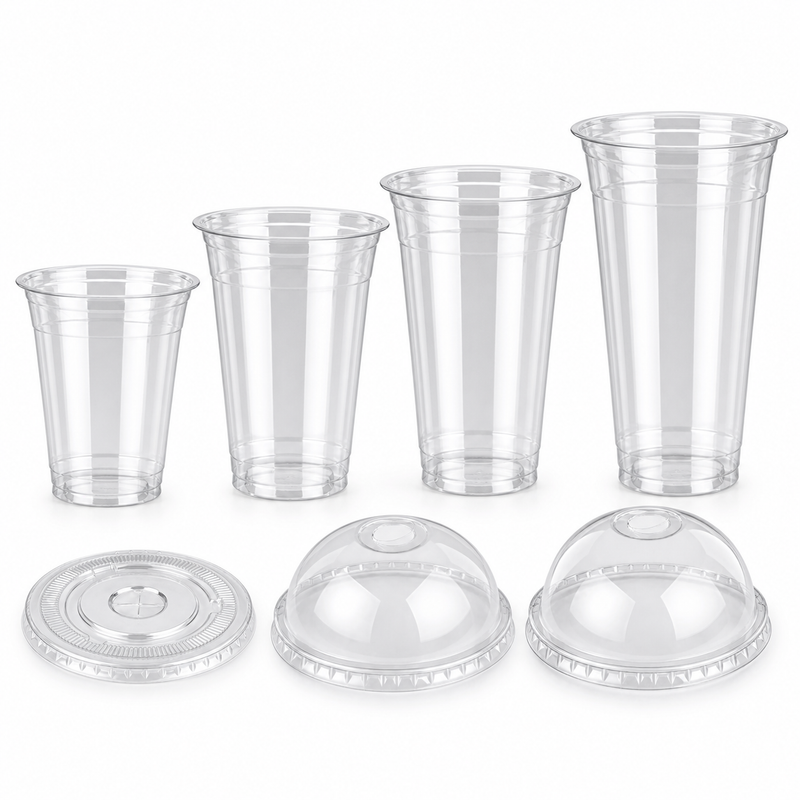 Wholesale Clear PET Flat-Bottom Cups with Lids – 90mm Rim
