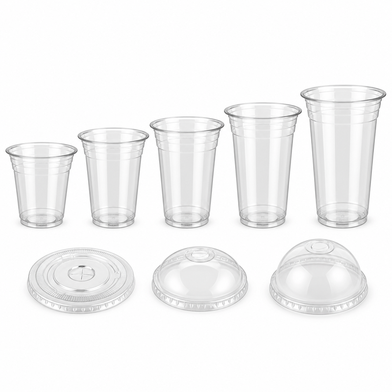 Wholesale Clear PET Flat-Bottom Cups with Lids – 95mm Rim