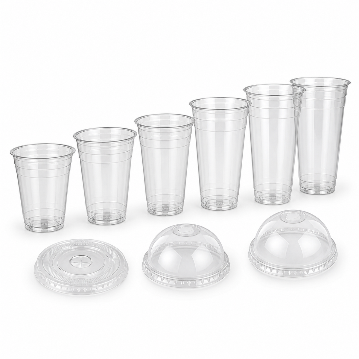 Wholesale Clear PET Flat-Bottom Cups with Lids – 98mm & 107mm Rim
